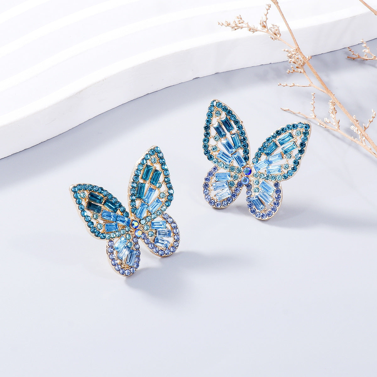 Alloy Inlaid Rhinestone Butterfly Earrings Earrings Trendsi   