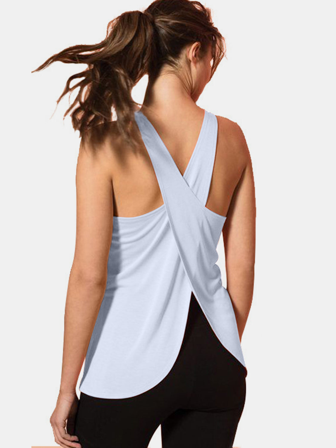 Crisscross Scoop Neck Active Tank Active Tank Trendsi Misty  Blue S 