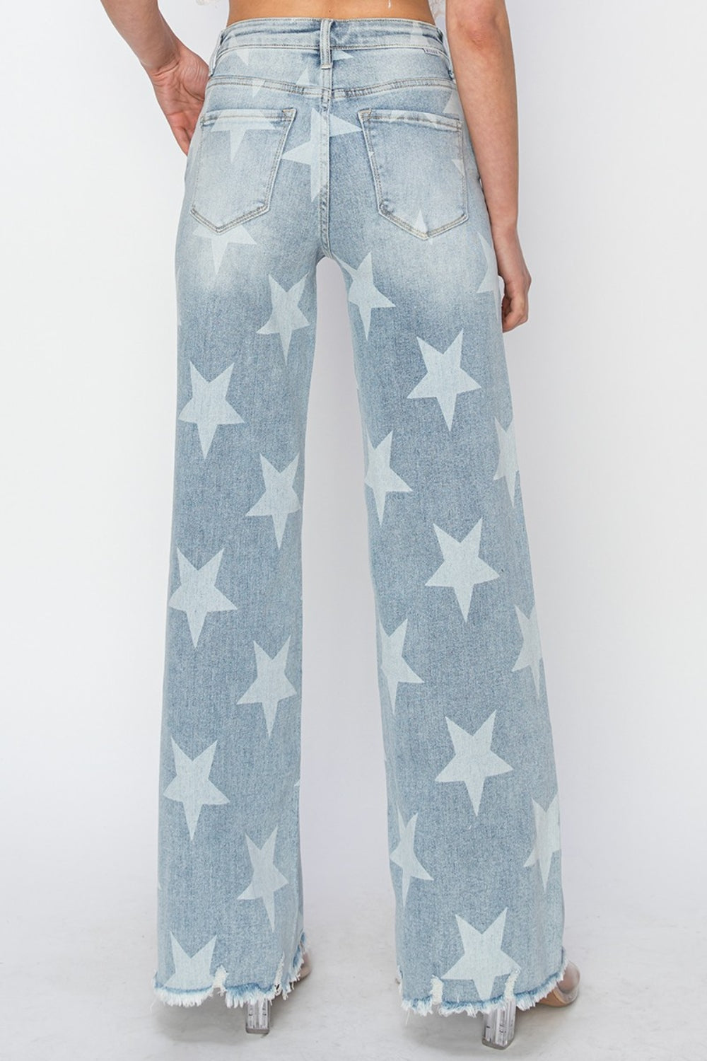 RISEN Full Size Raw Hem Star Wide Leg Jeans  Trendsi   