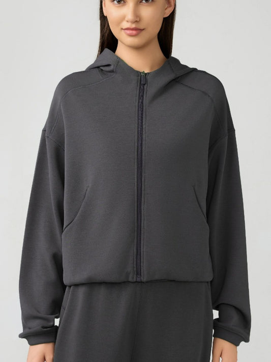 Millennia Zip Up Dropped Shouder Active Hooded  Trendsi Dark Gray 4 