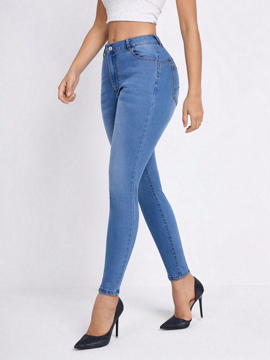 High Rise Skinny Jeans with Pockets  Trendsi   