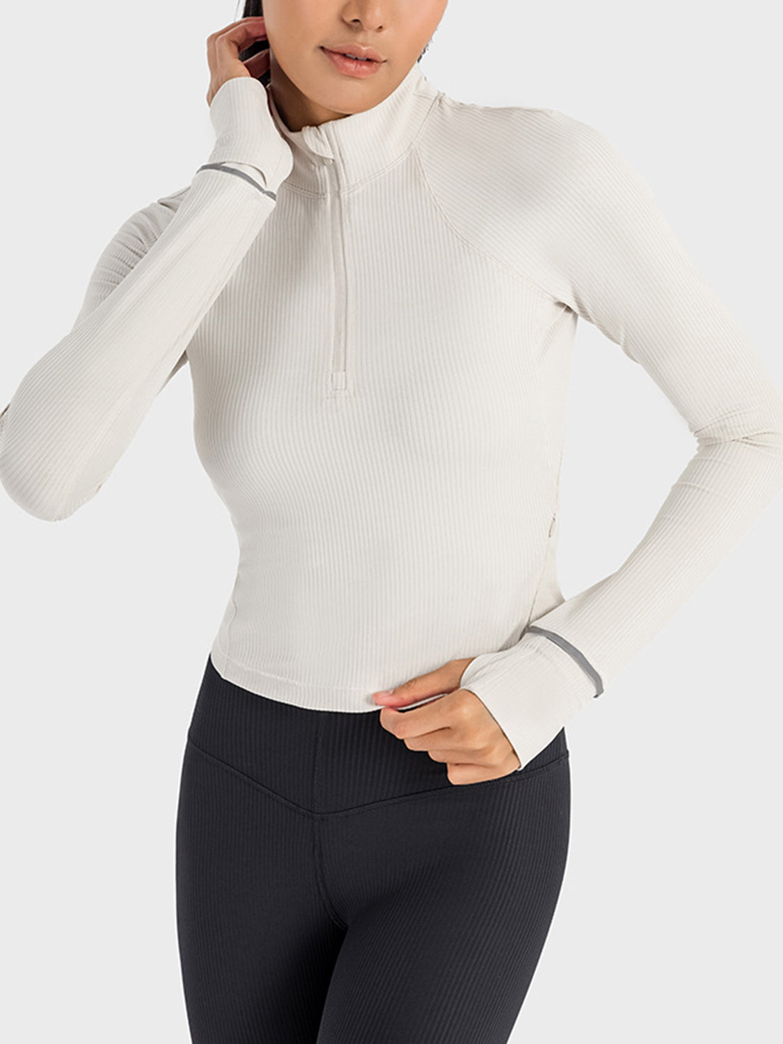 Millennia Mock Neck Half Zip Long Sleeve Sport Top  Trendsi   