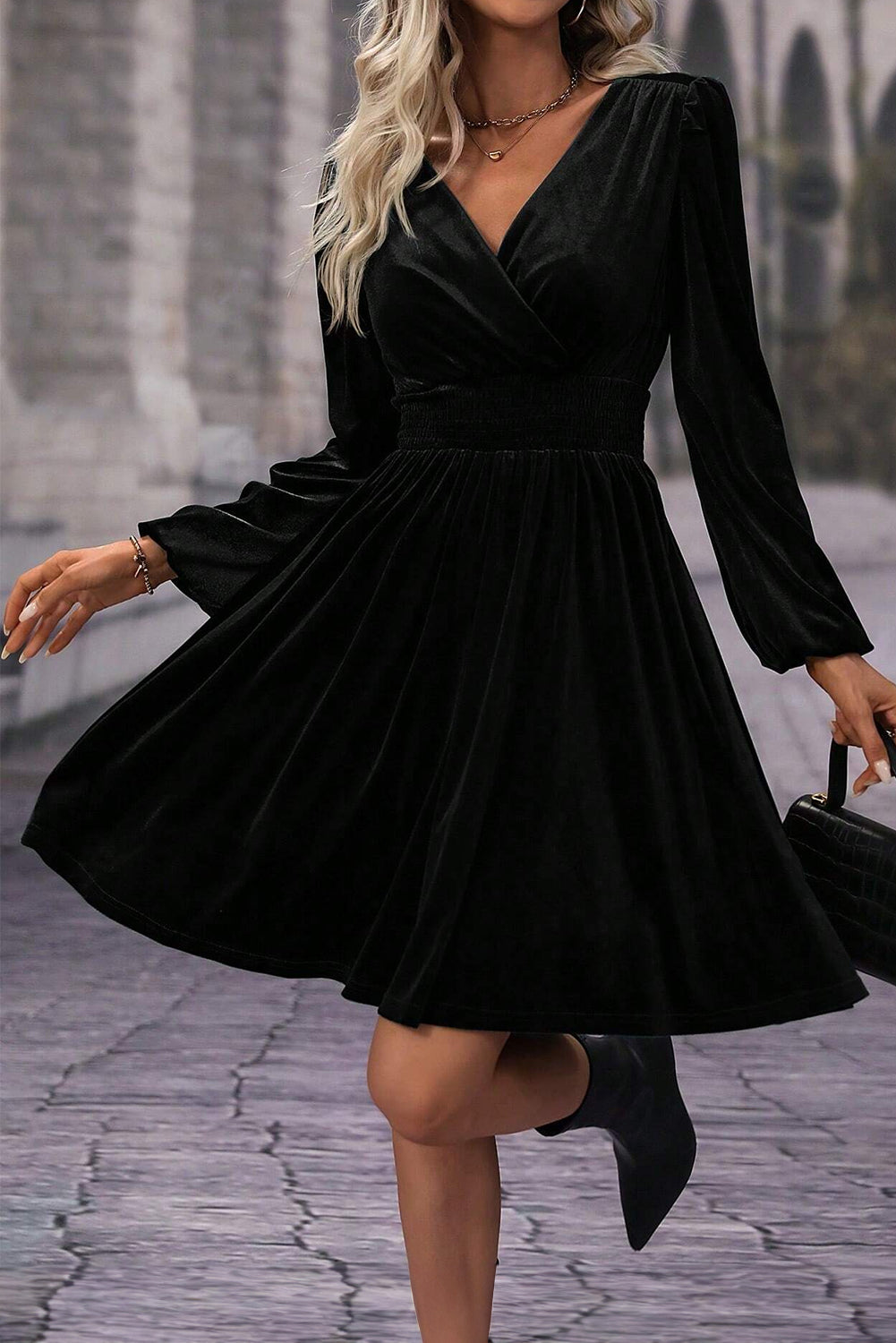 Surplice Long Sleeve Mini Dress Dress Trendsi   