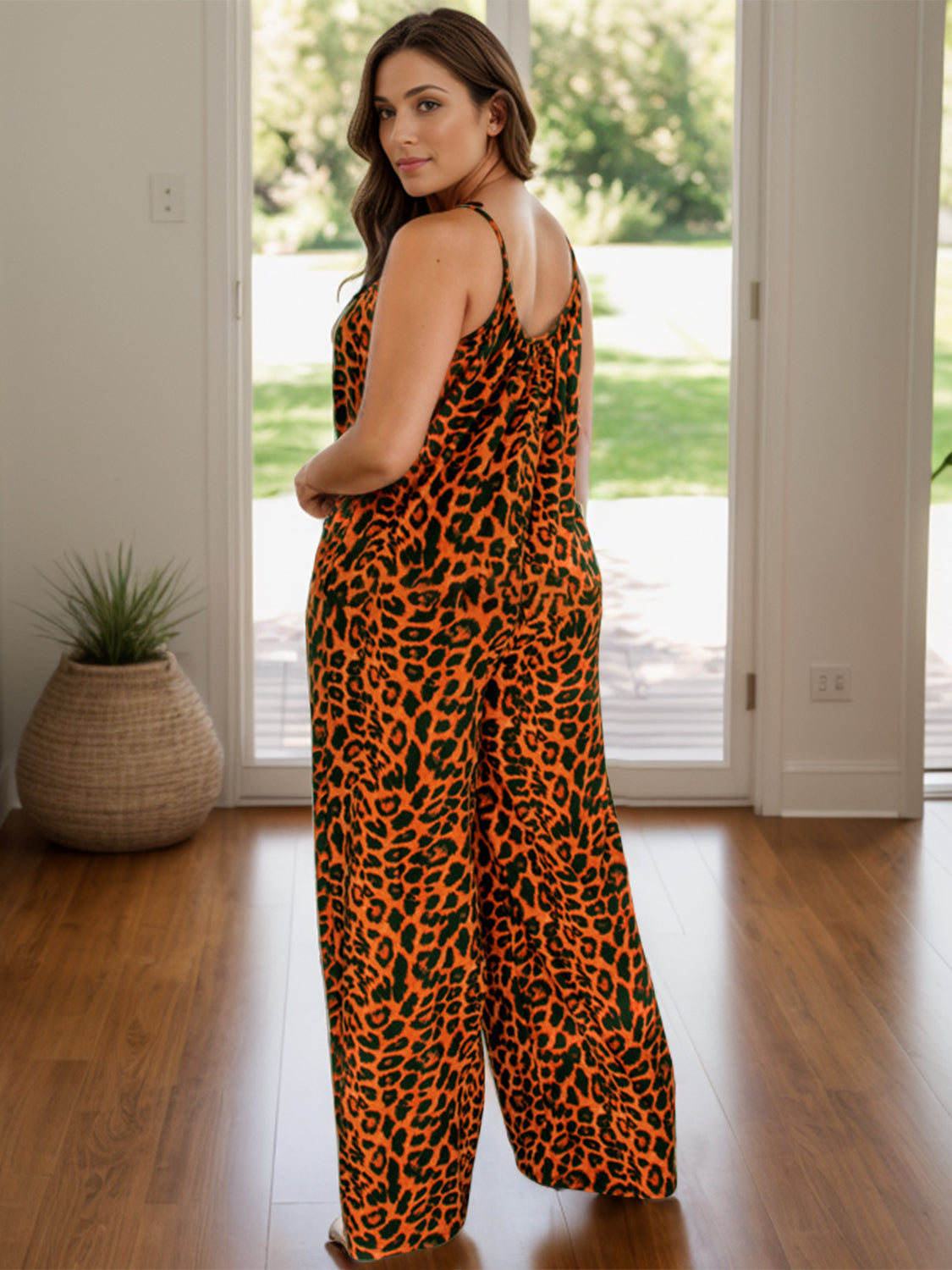 Full Size Leopard Scoop Neck Wide Leg Jumpsuit  Trendsi Terracotta S 