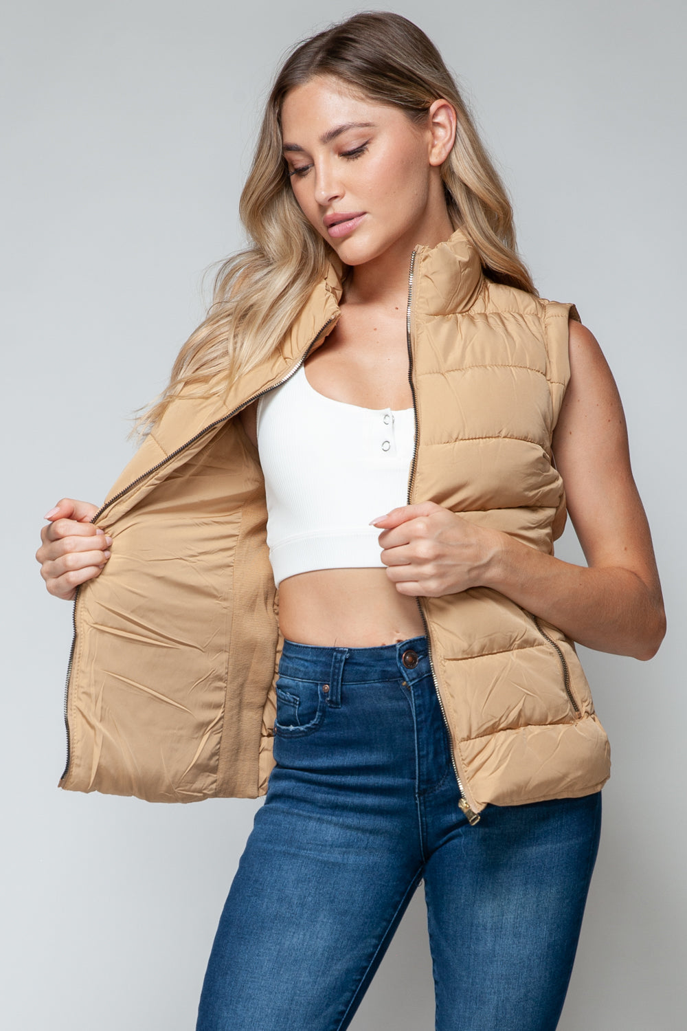 Snobbish Zip Up Turtleneck Vest with Pockets  Trendsi   