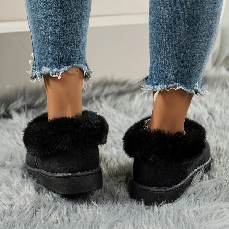 Thermal Fuzzy Tied Round Toe Boots  Trendsi   