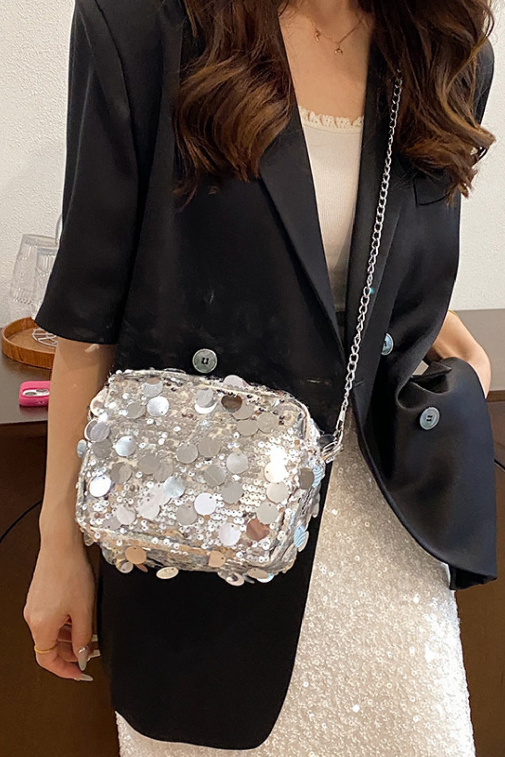 Sequin Chain Shoulder Bag Bag Trendsi   