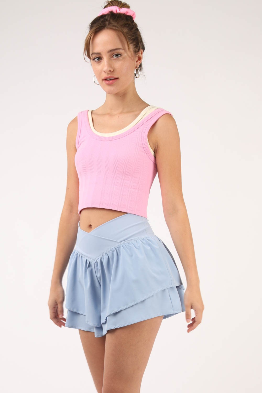 VERY J V-Shaped High Waist Layered Active Shorts  Trendsi Sky S 