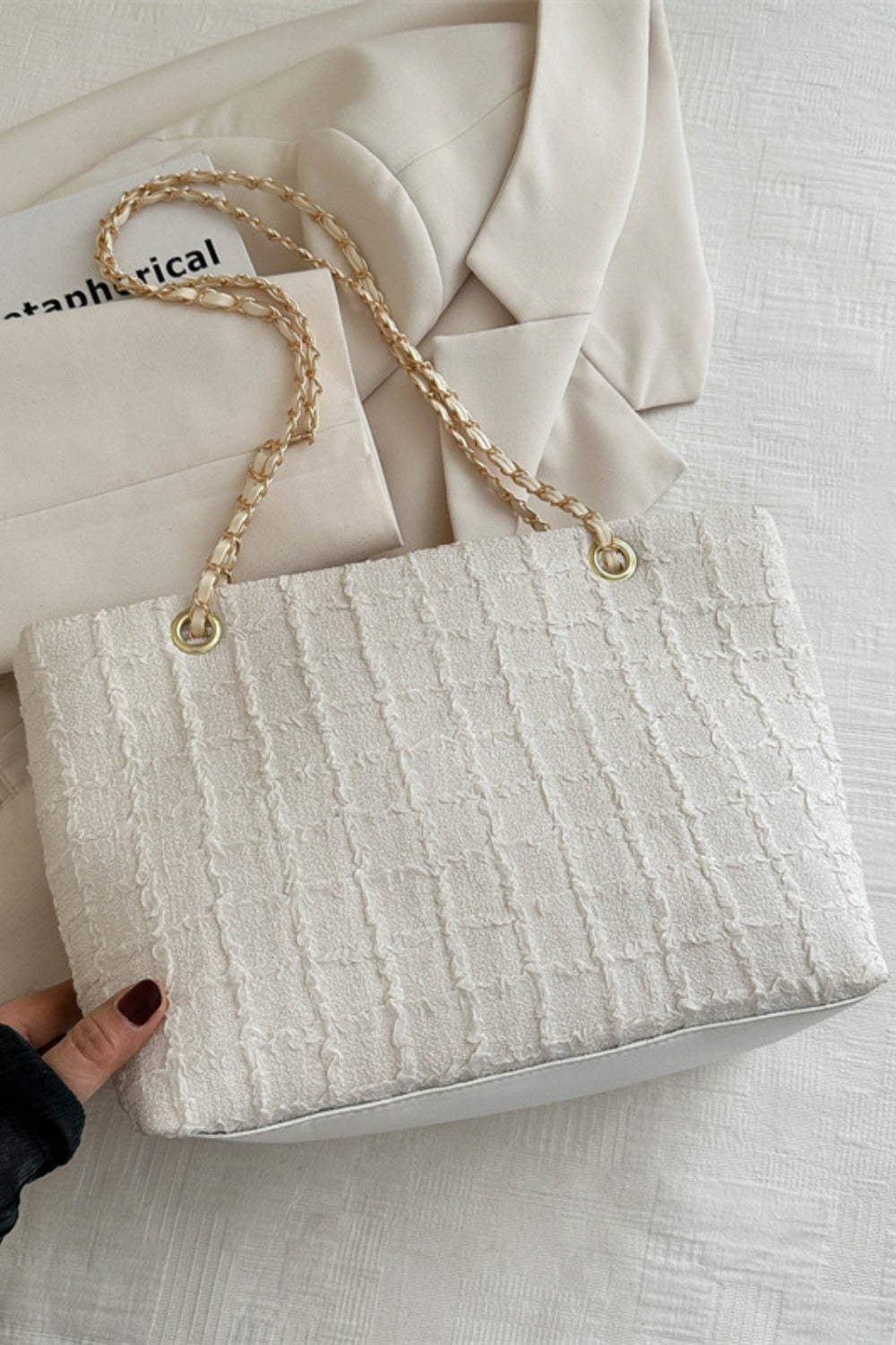 Polyester Texture Chain Tote bag Bag Trendsi White One Size 