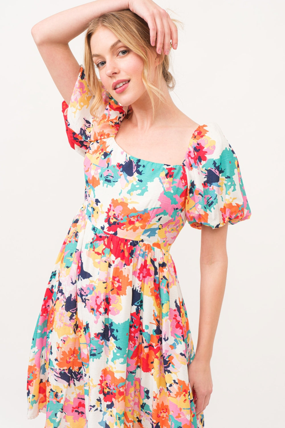 And The Why Square Neck Puff Sleeve Floral Dress  Trendsi   