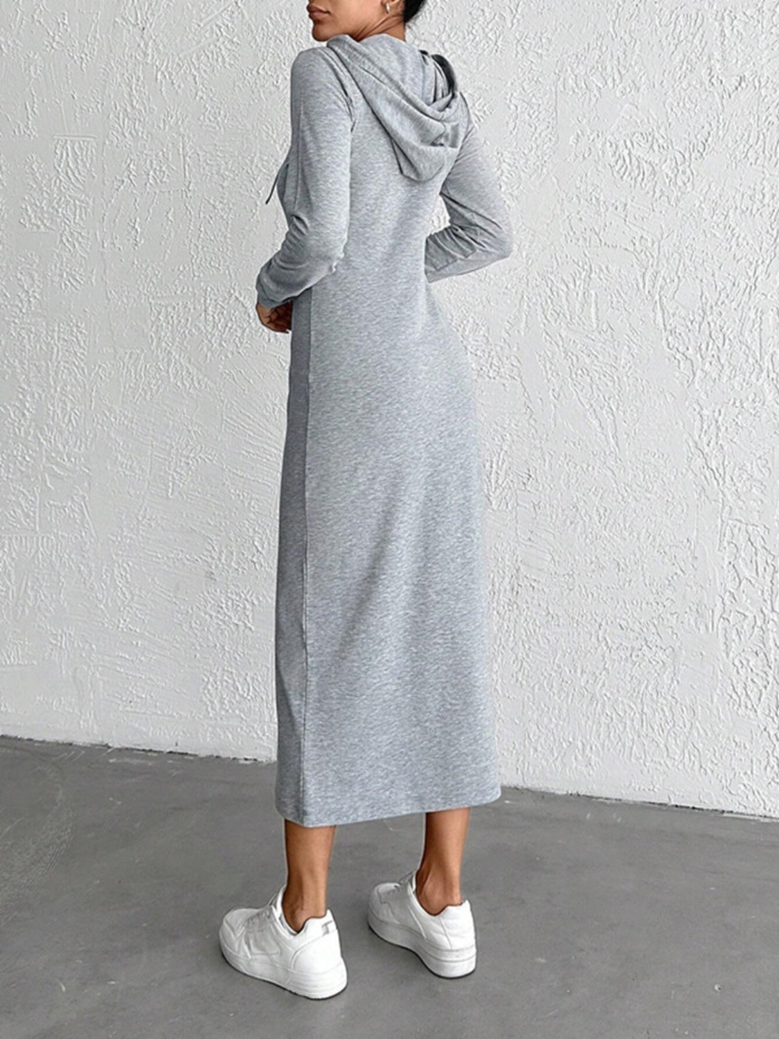 Drawstring Long Sleeve Hooded Midi Dress