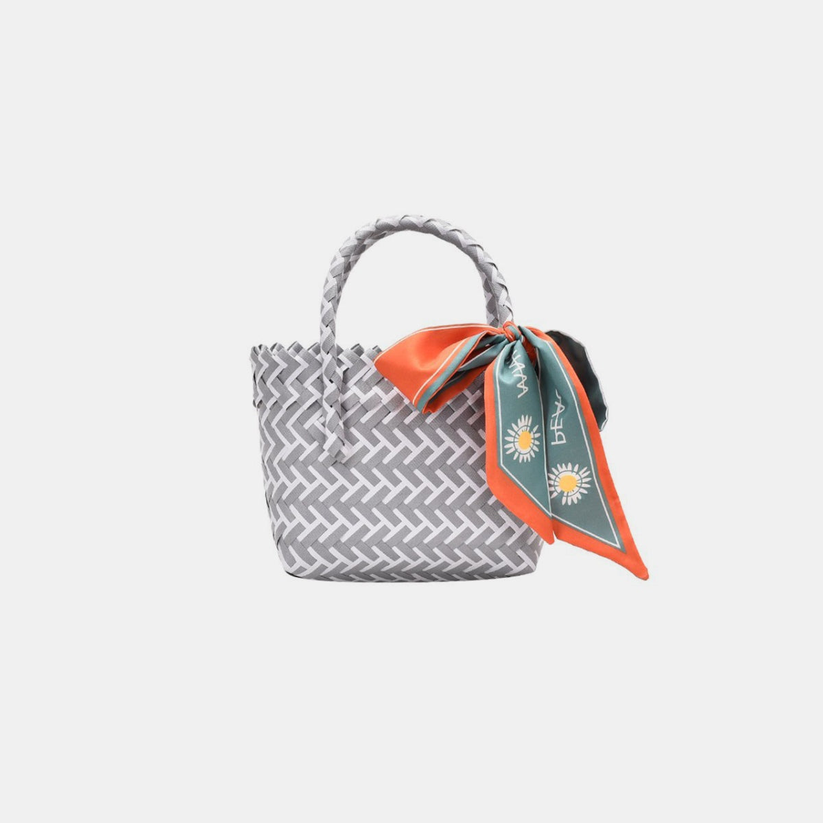 Contrast Woven Handbag with Ribbon  Trendsi Gray One Size 