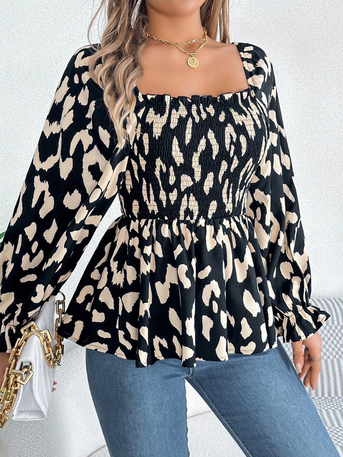 Square Neck Flounce Sleeve Blouse Blouse Trendsi   