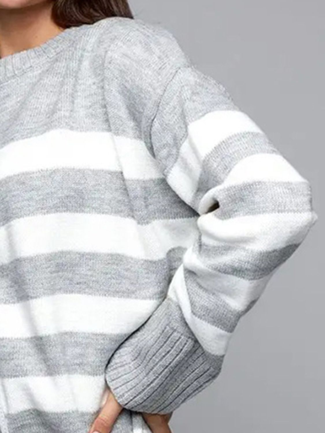 Slit Striped Round Neck Sweater  Trendsi   