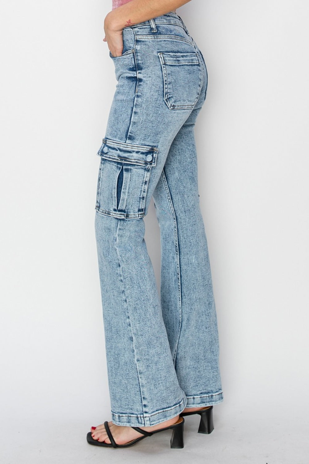 RISEN Full Size High Rise Cargo Flare Jeans  Trendsi   