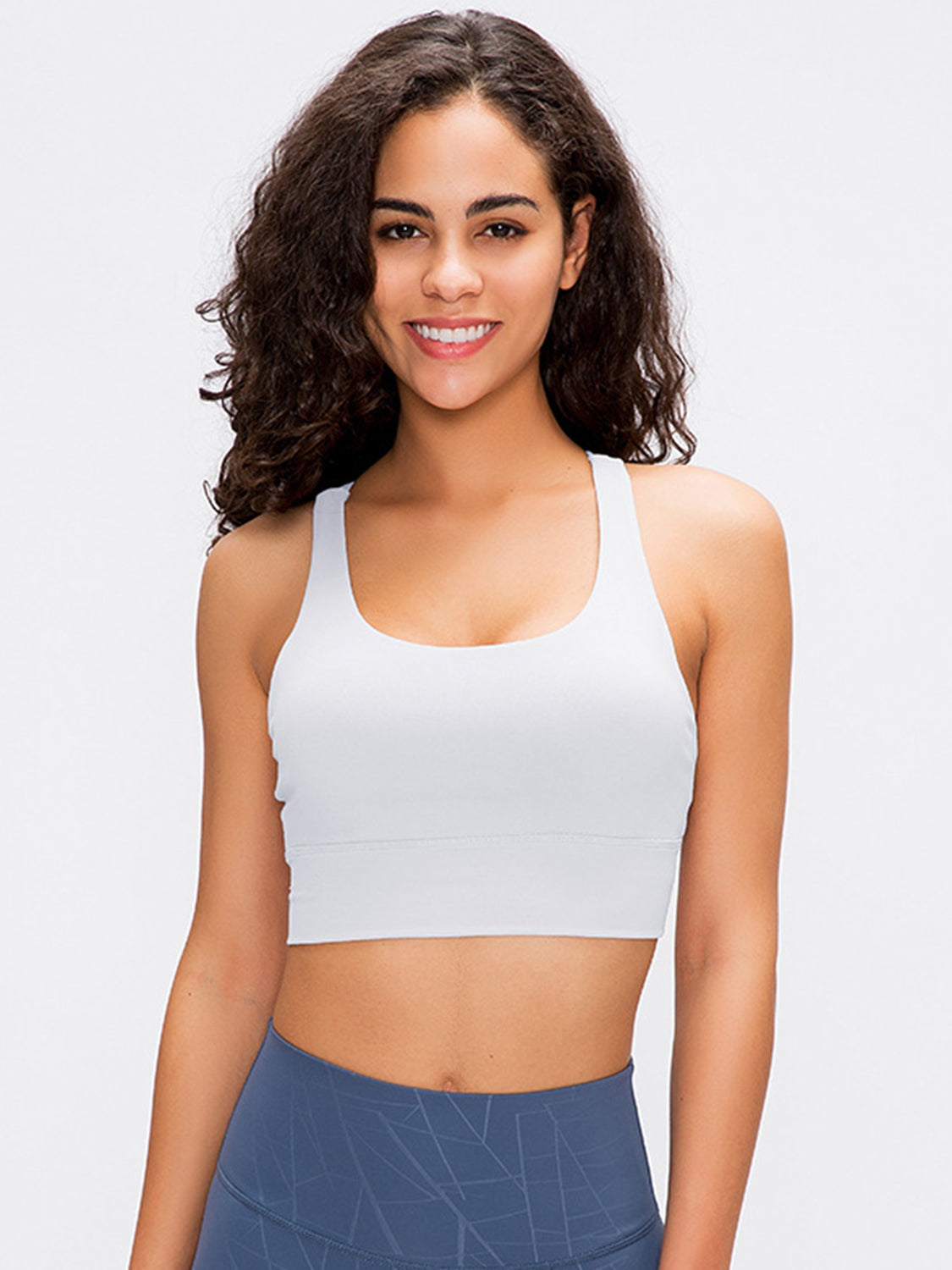 Millennia Crisscross Scoop Neck Active Tank  Trendsi White 4 