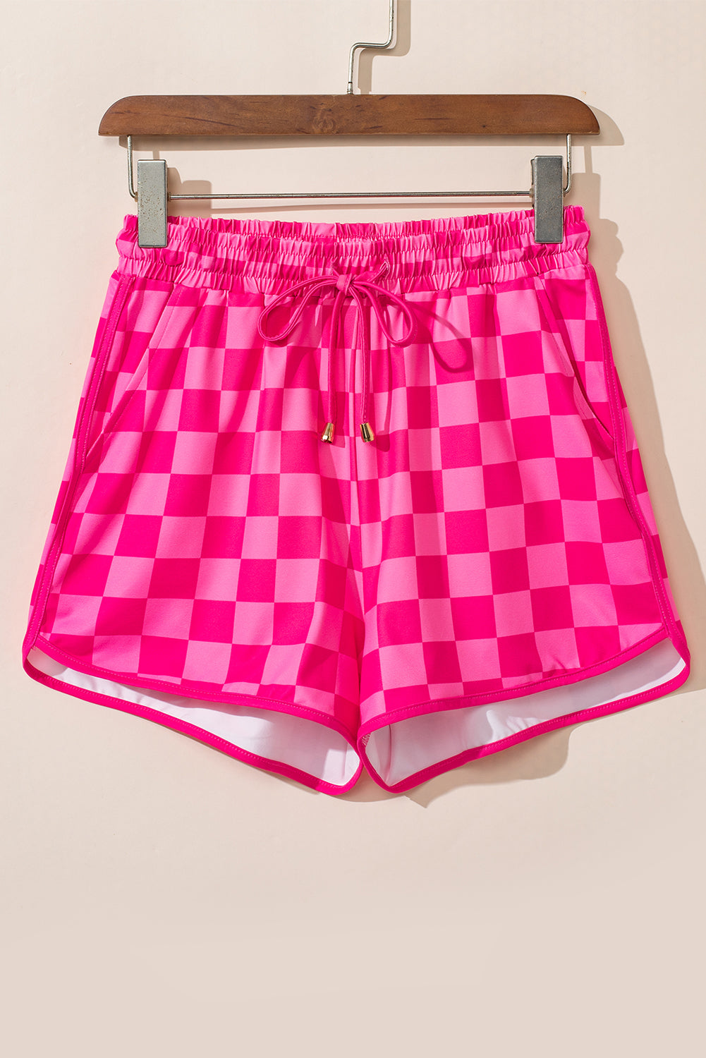 Drawstring Checkered Shorts with Pockets  Trendsi Hot Pink S 