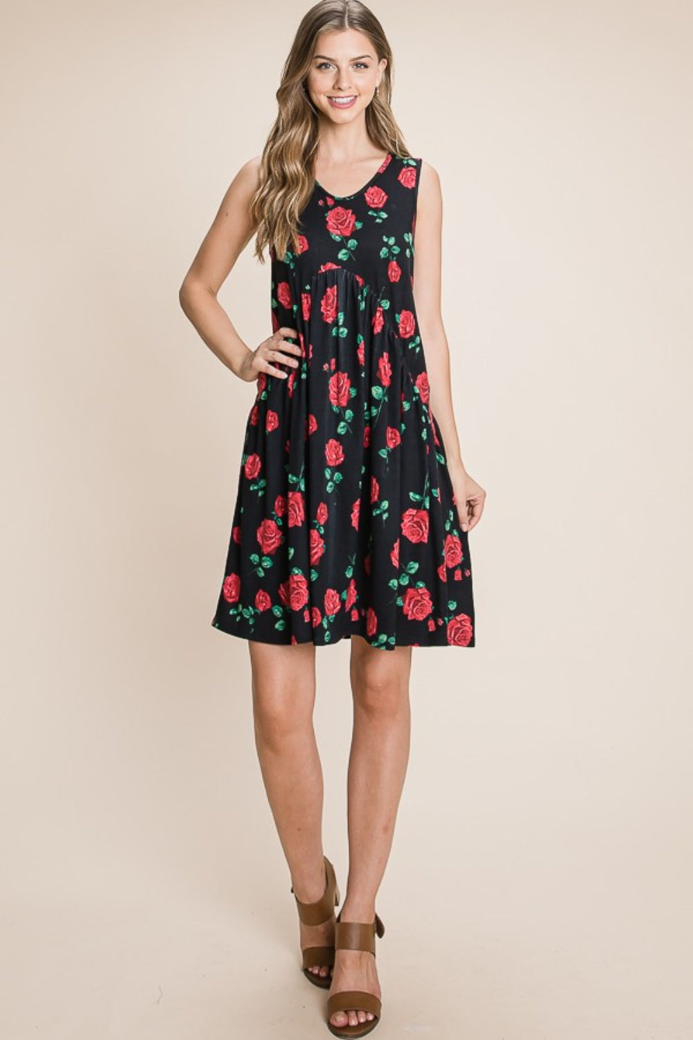 BOMBOM Floral Ruched Tank Dress  Trendsi   