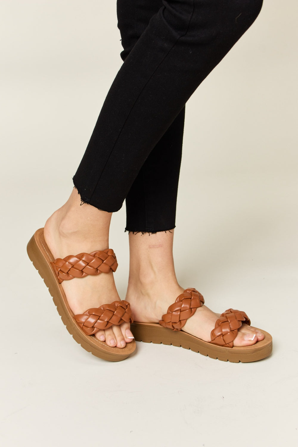 WILD DIVA Woven Dual Band Platform Sandals  Trendsi Whisky 6 