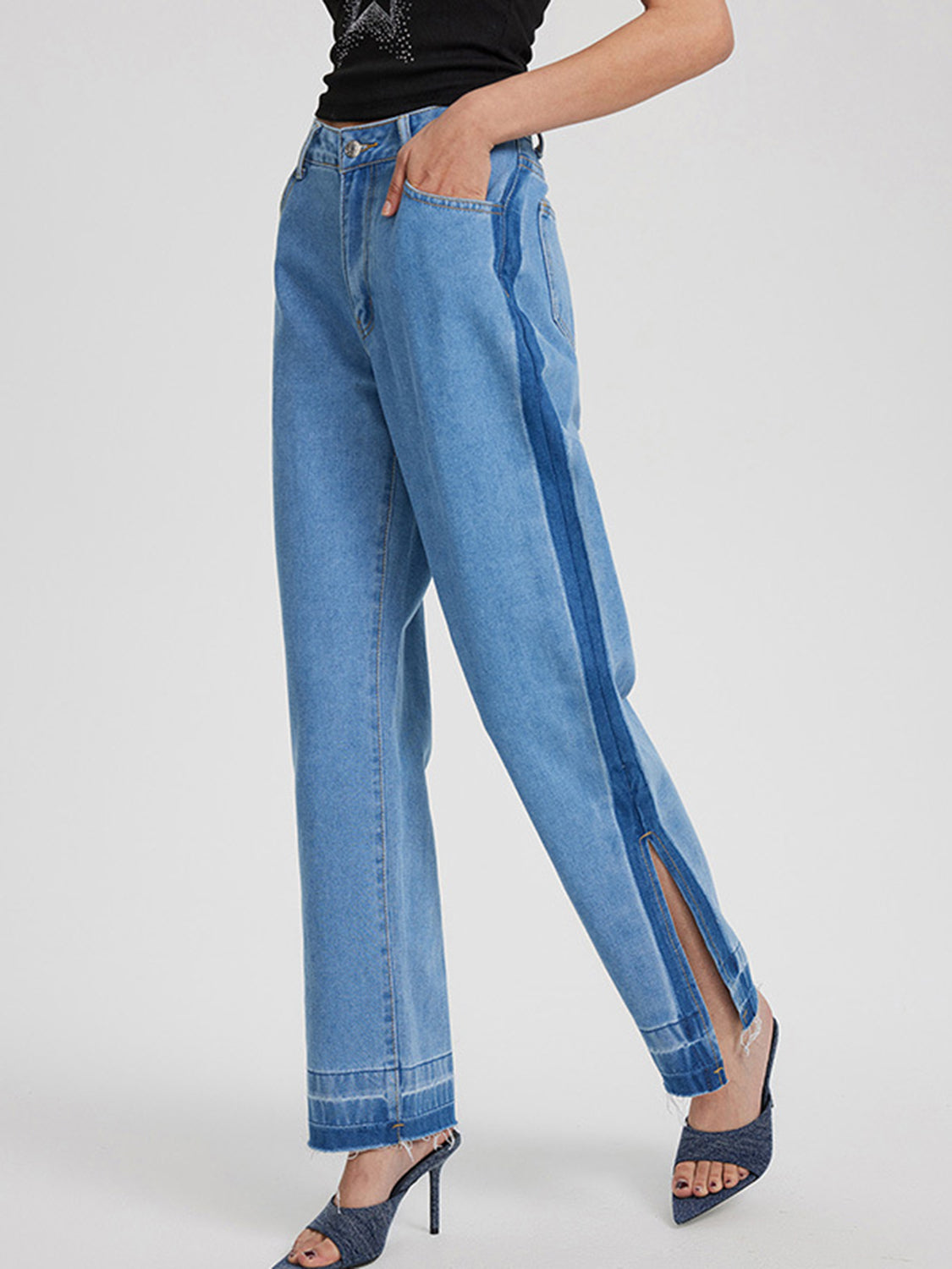 Slit Straight Leg Jeans with Pockets  Trendsi   