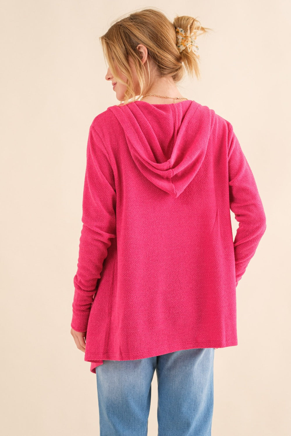 And The Why Full Size Thermal Hooded Open Front Cardigan with Pockets Luxe Trendsi   