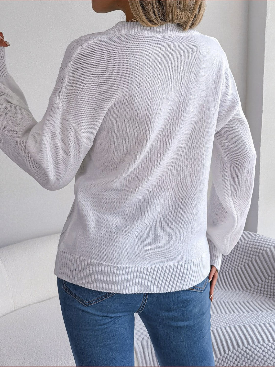 Cable-Knit Buttoned V-Neck Sweater  Trendsi   