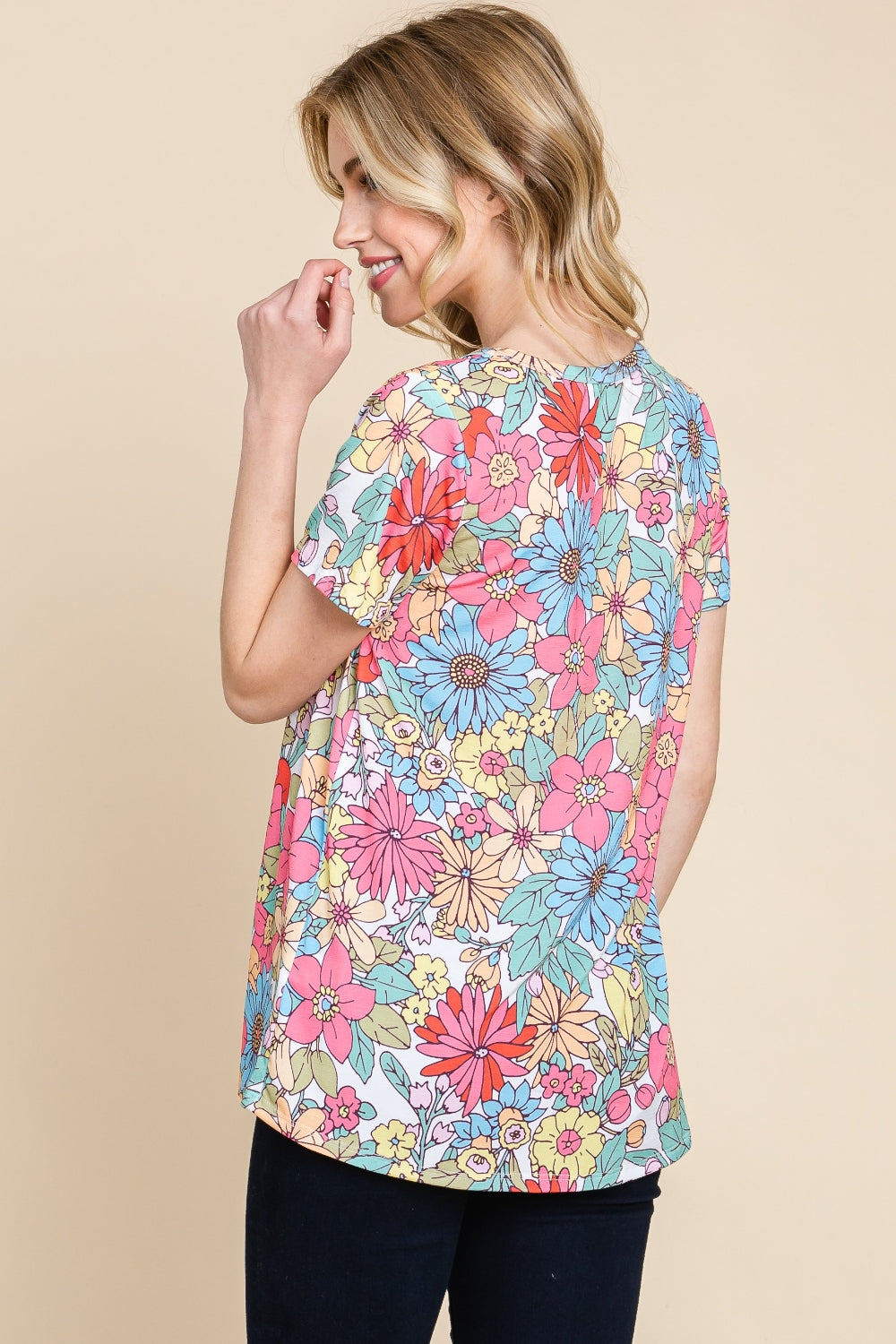 BOMBOM Floral Short Sleeve T-Shirt  Trendsi   