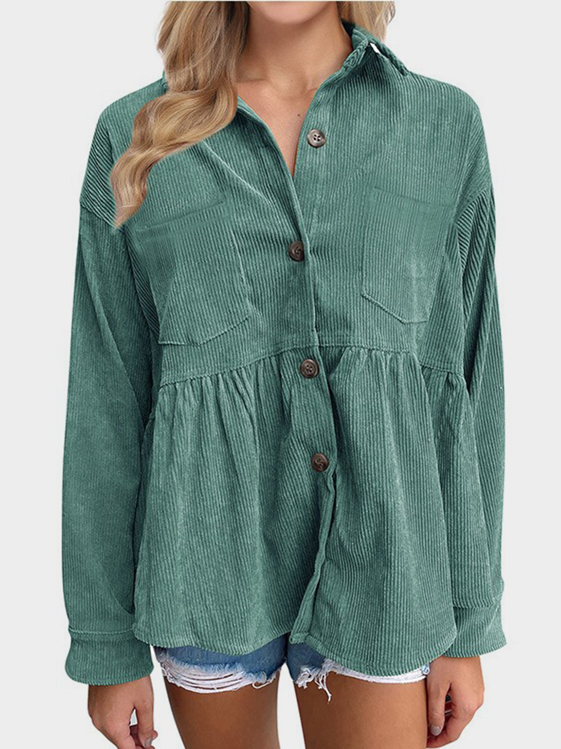 Mandy Button Up Long Sleeve Shirt  Trendsi Teal S 