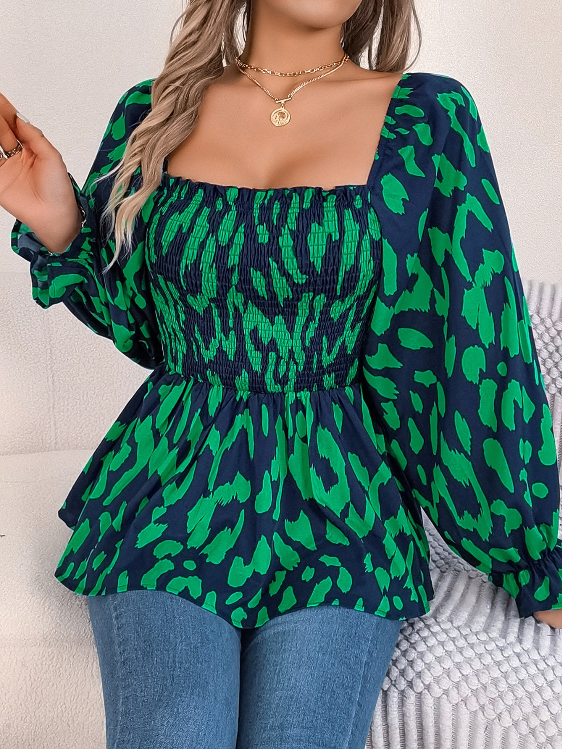 Square Neck Flounce Sleeve Blouse Blouse Trendsi   