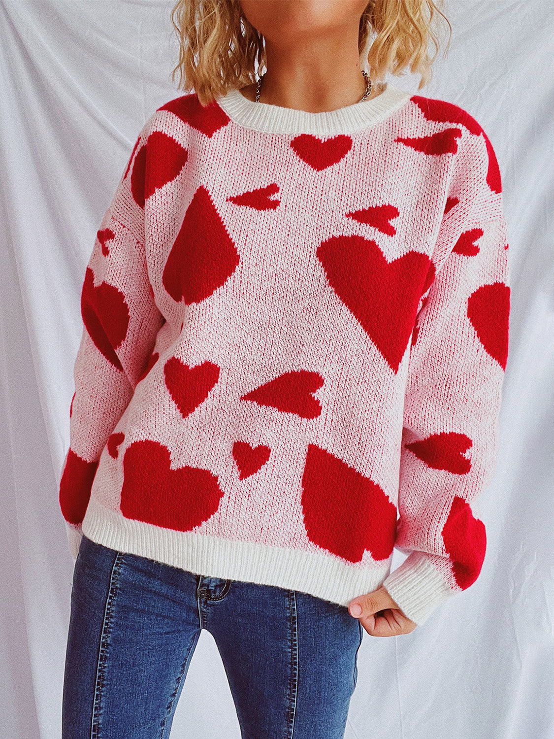 Heart Round Neck Long Sleeve Sweater  Trendsi   