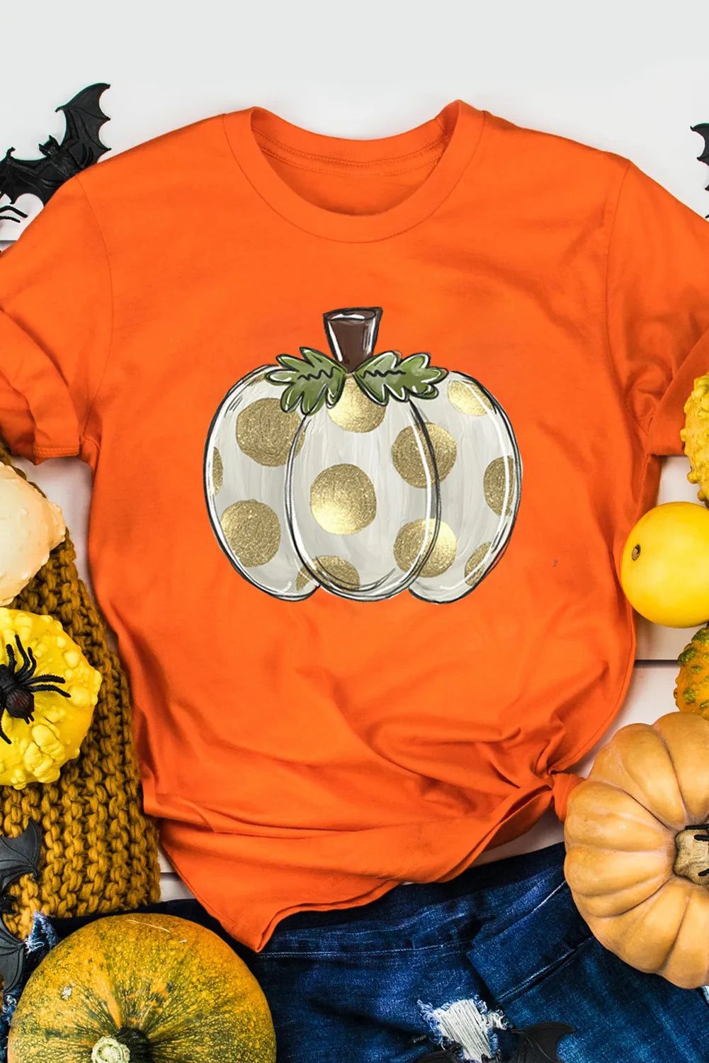 Pumpkin Graphic Round Neck Short Sleeve T-Shirt  Trendsi   