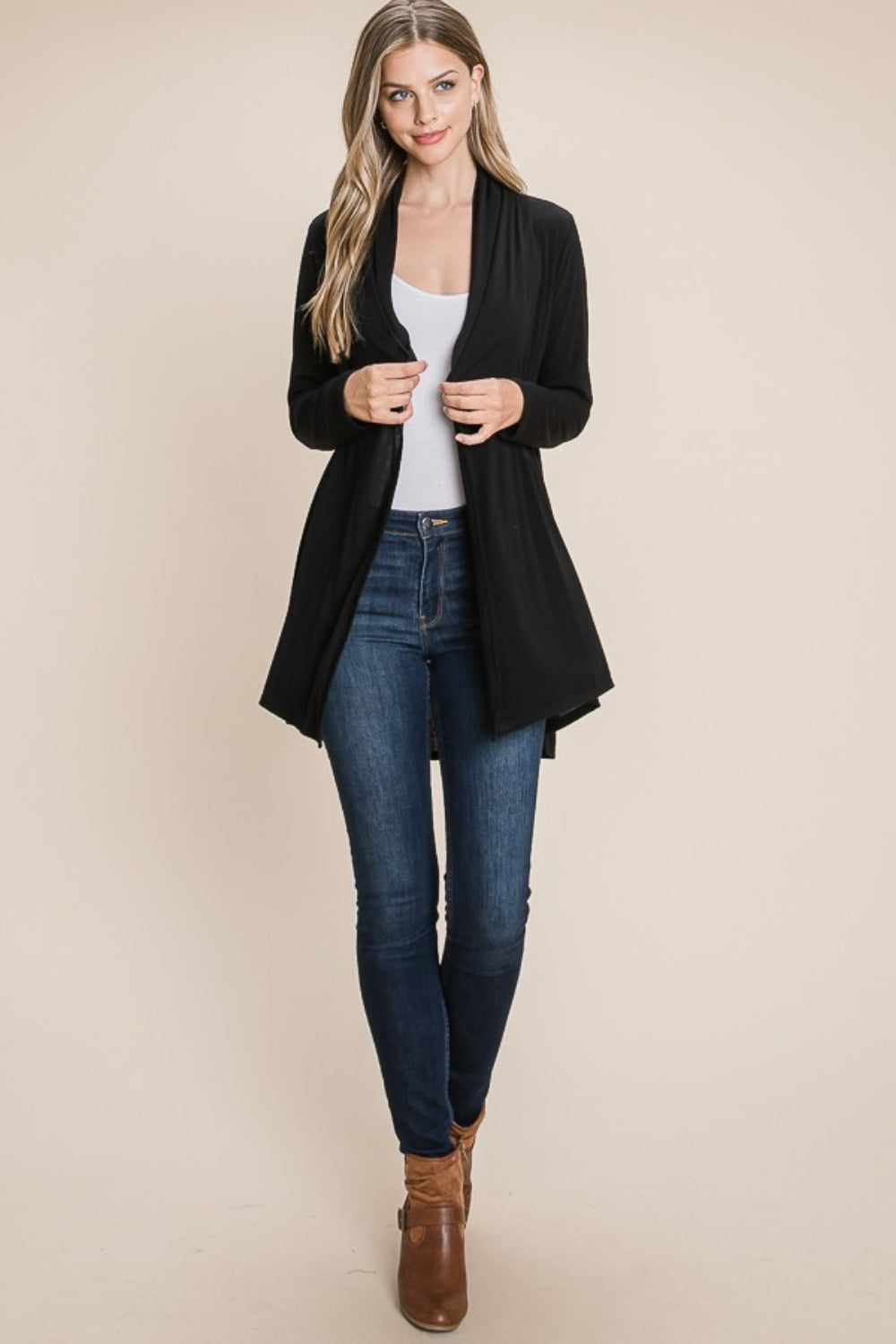 BOMBOM Open Front Long Sleeve Cardigan  Trendsi   