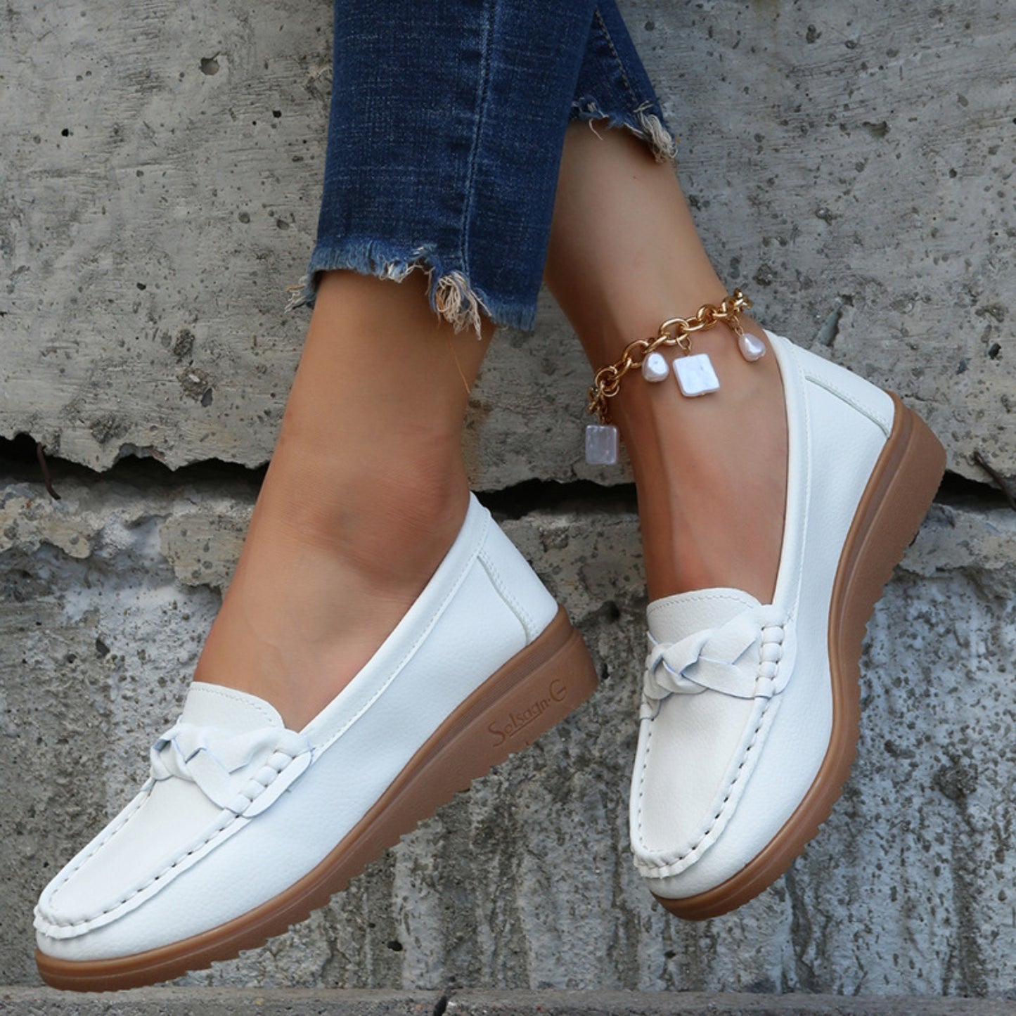 Weave Wedge Heeled Loafers  Trendsi   