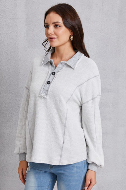 Half Button Dropped Shoulder Sweatshirt