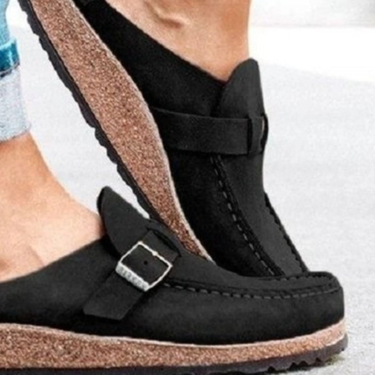 Round Toe Low Heel Buckle Loafers  Trendsi   