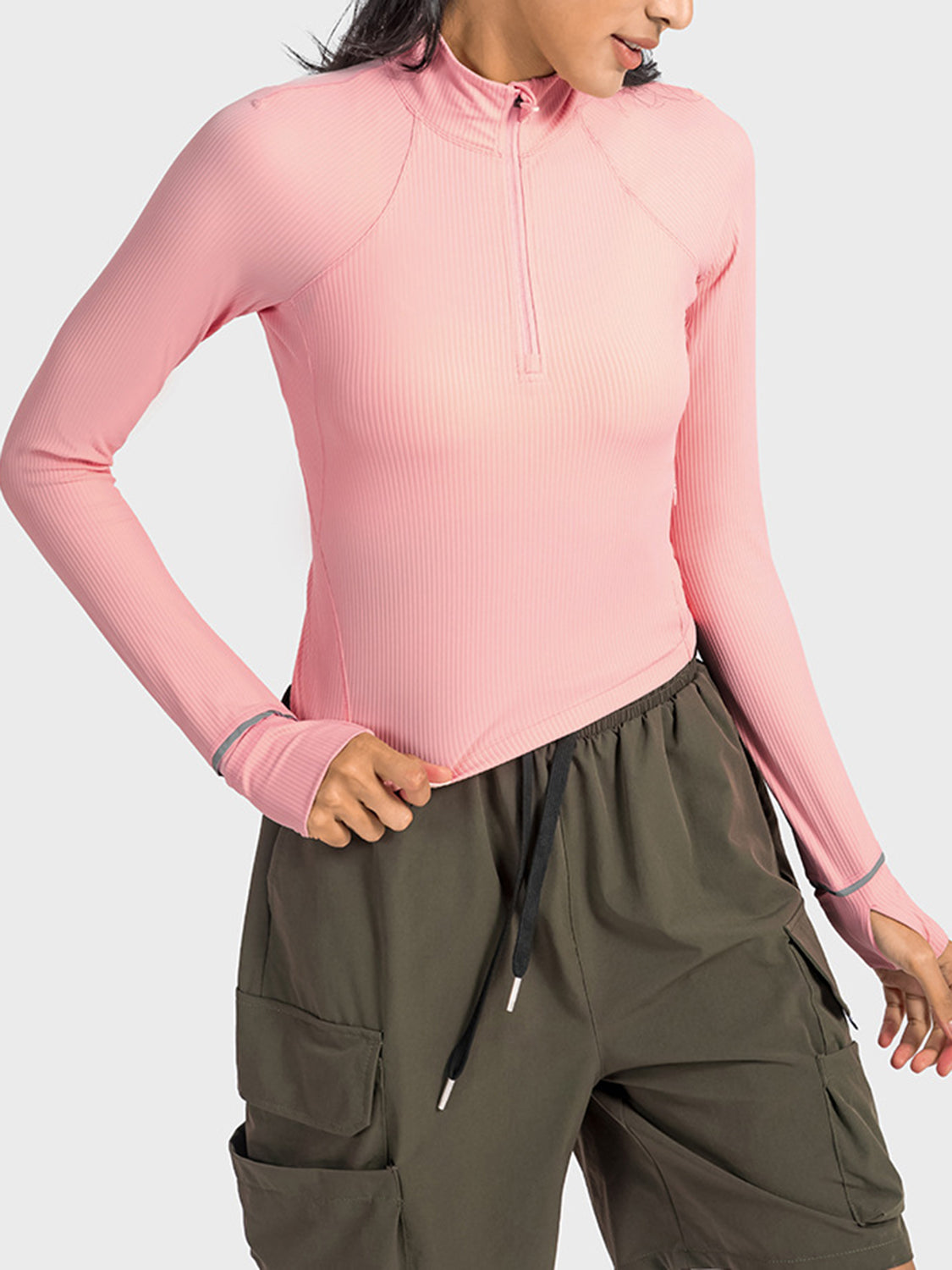 Millennia Mock Neck Half Zip Long Sleeve Sport Top  Trendsi   