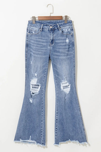 Distressed Raw Hem Bootcut Jeans