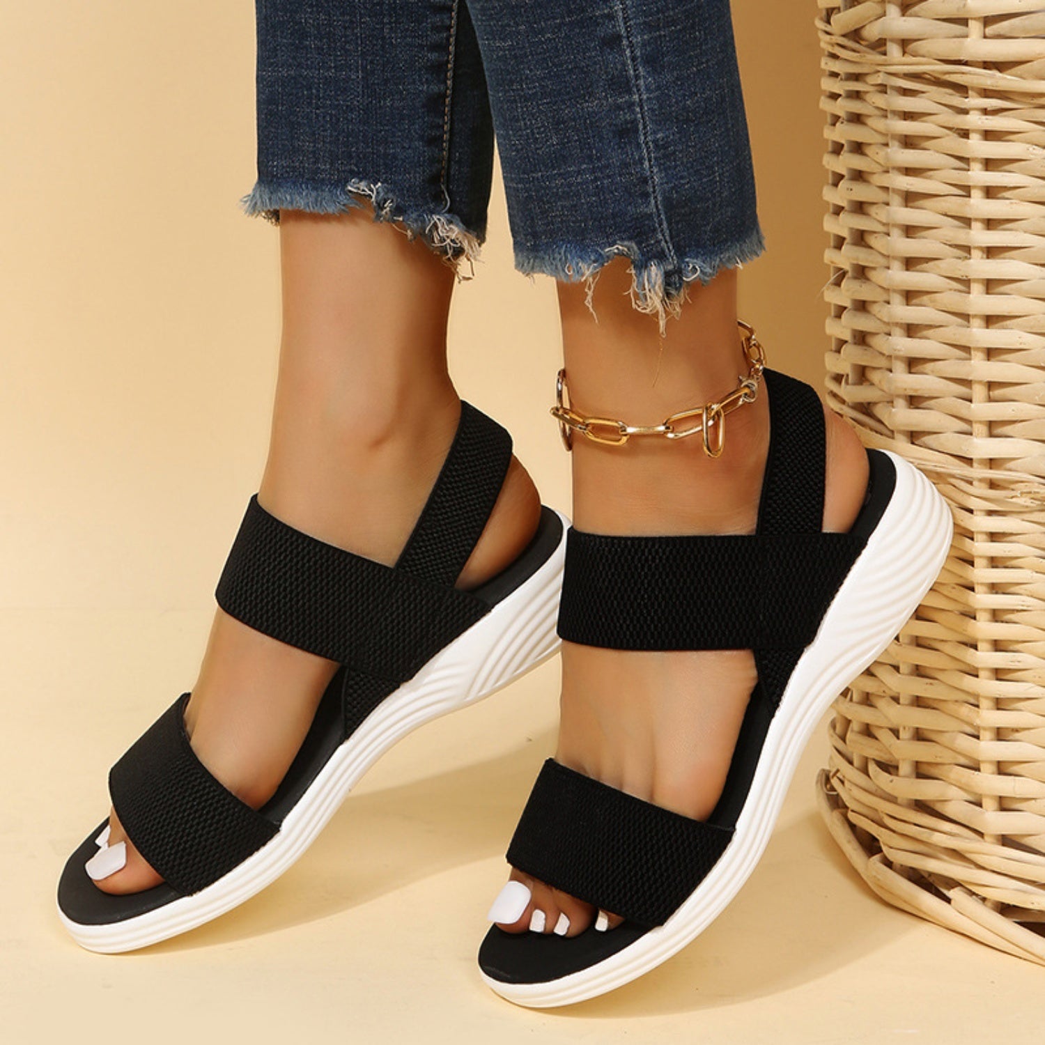 Rubber Open Toe Low Heel Sandals  Trendsi   