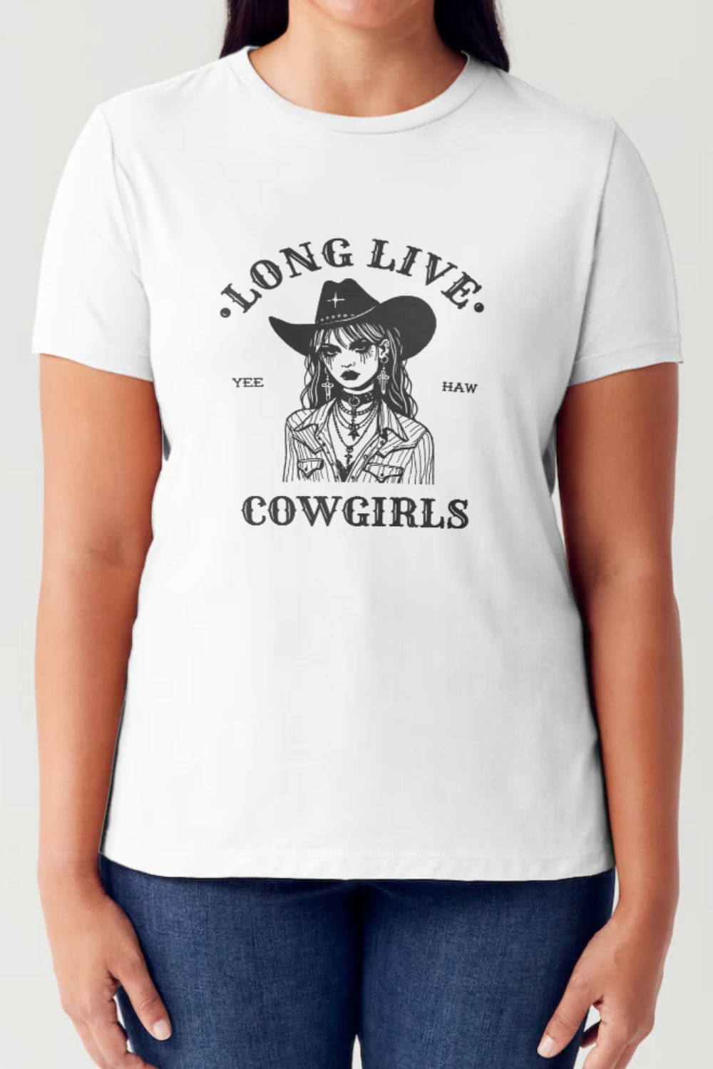 Simply Love Full Size LONG LIVE COWGIRLS Short Sleeve Tubular T-Shirt T-Shirt Trendsi White S 