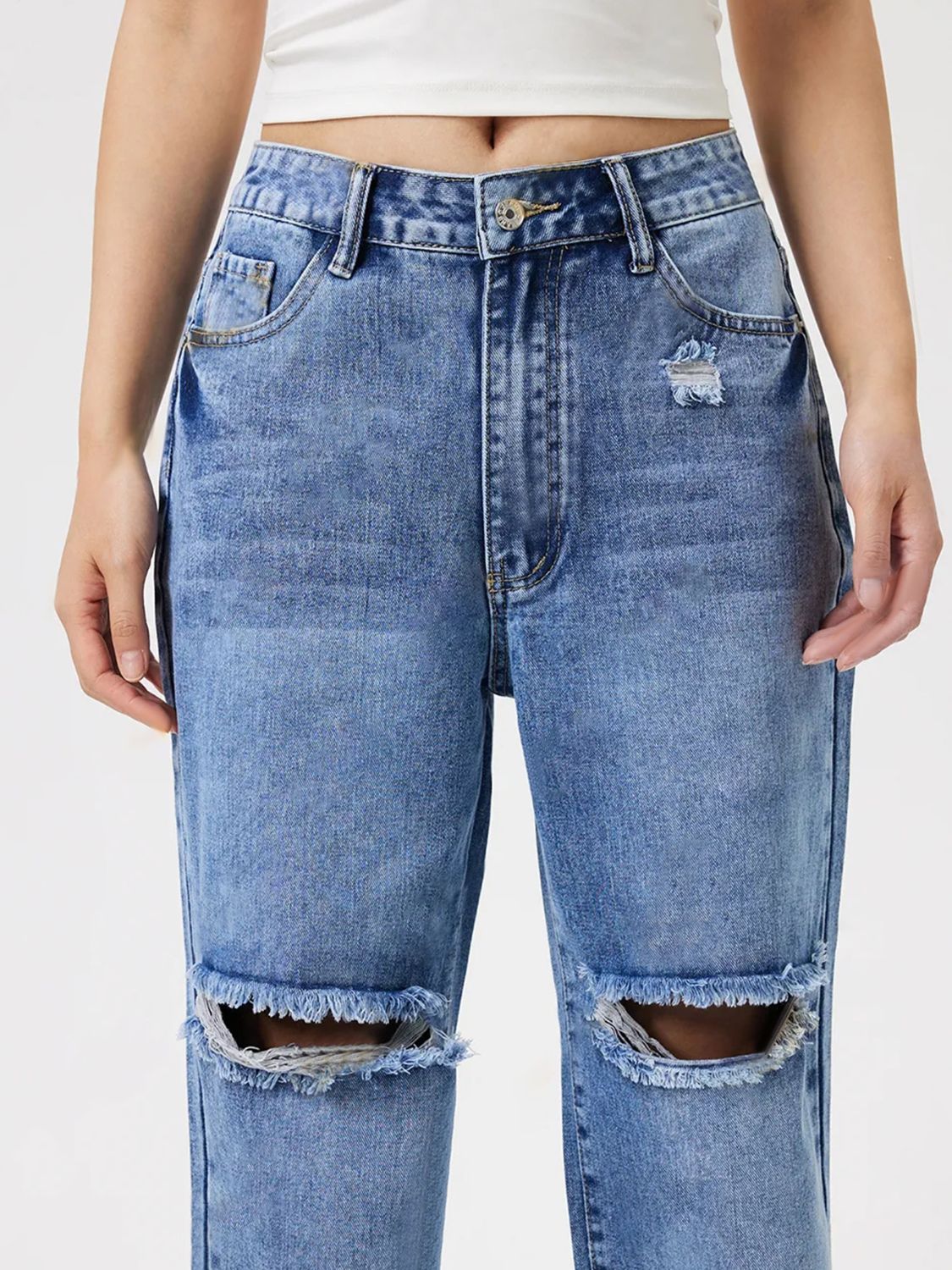 Distressed Jeans with Pockets  Trendsi   