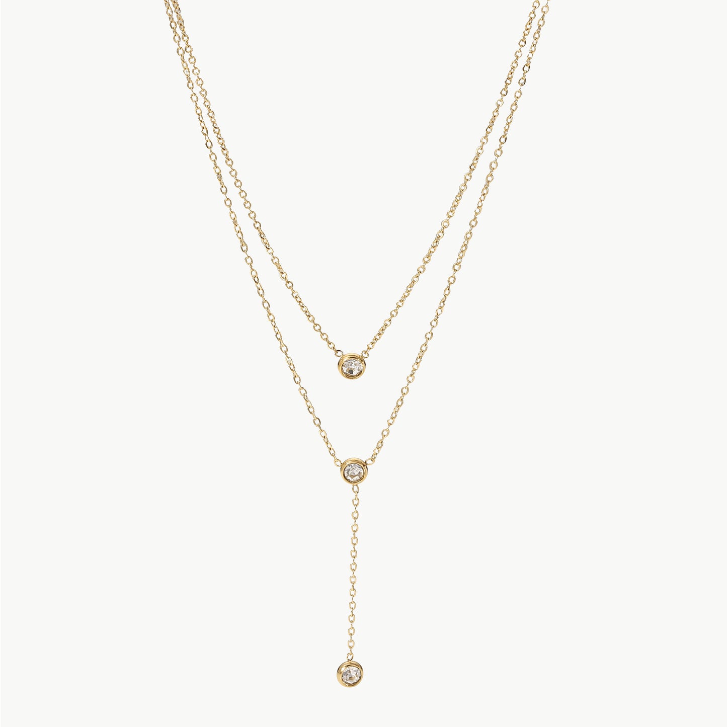 Stainless Steel Zircon Double-Layered Necklace  Trendsi Gold One Size 