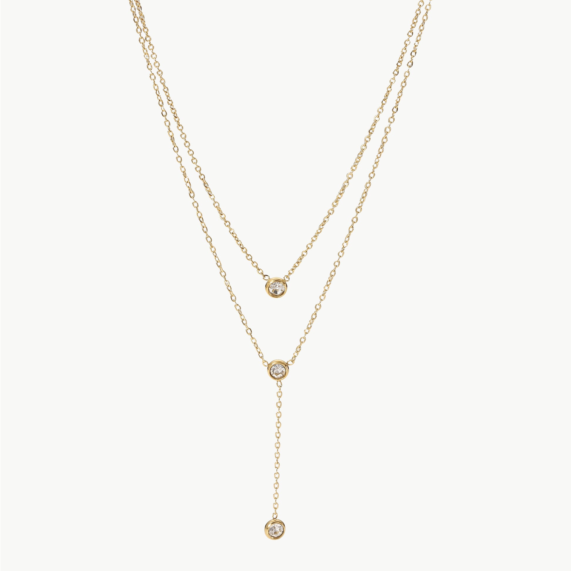 Stainless Steel Zircon Double-Layered Necklace  Trendsi Gold One Size 