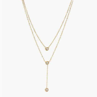 Stainless Steel Zircon Double-Layered Necklace  Trendsi Gold One Size 