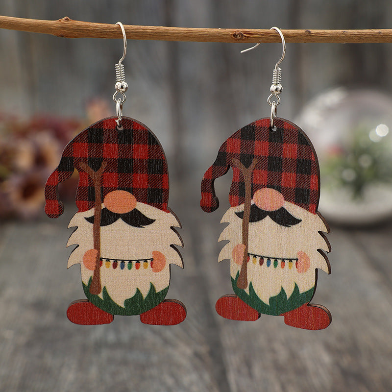 Wooden Pointed Hat Gnome Earrings  Trendsi Deep Red One Size 