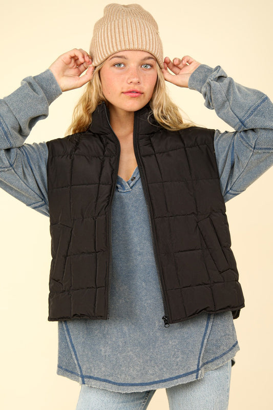 VERY J Zip Up Puffer Padded Warm Vest Luxe Trendsi Black S 