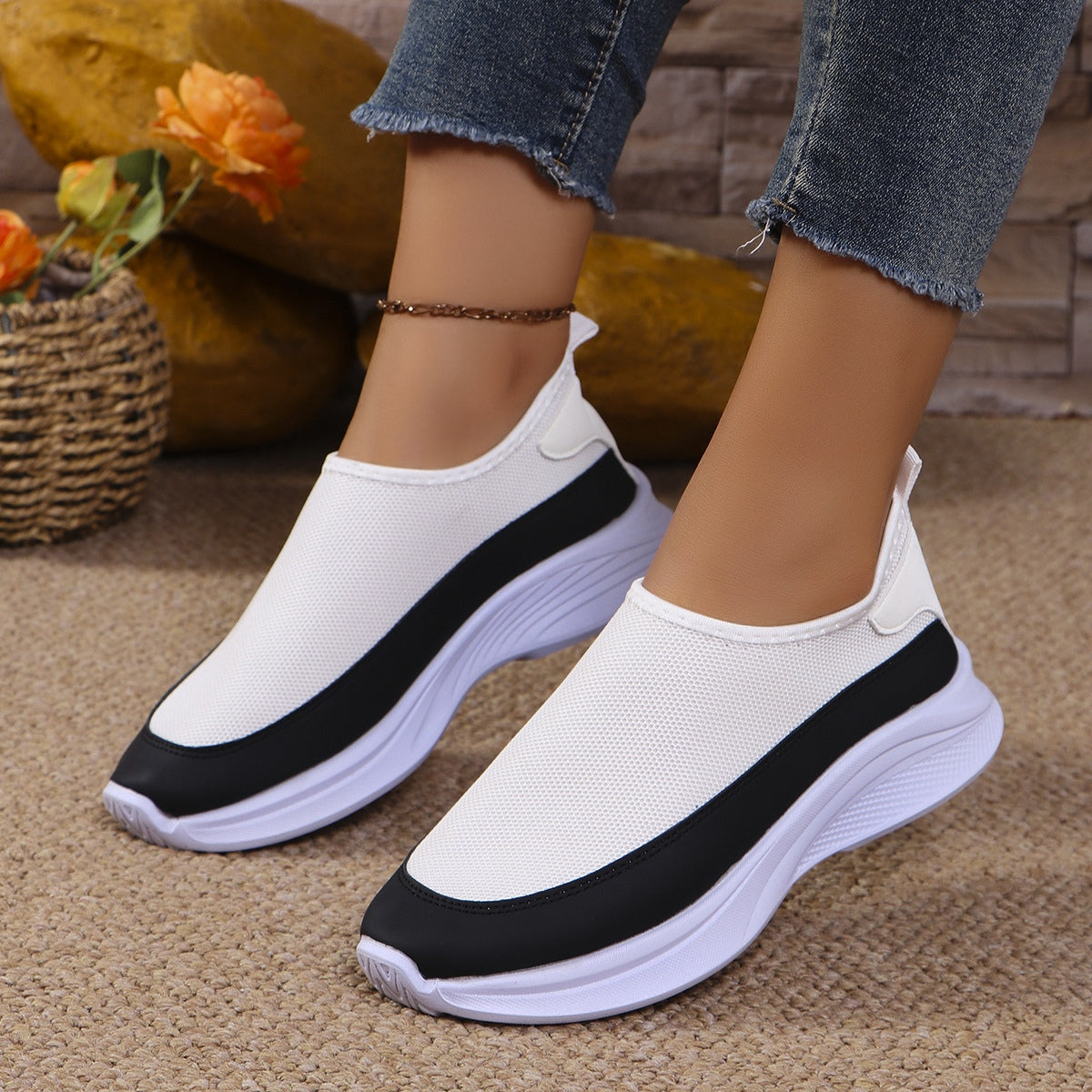 Mesh Contrast Flat Slip-Ons  Trendsi   