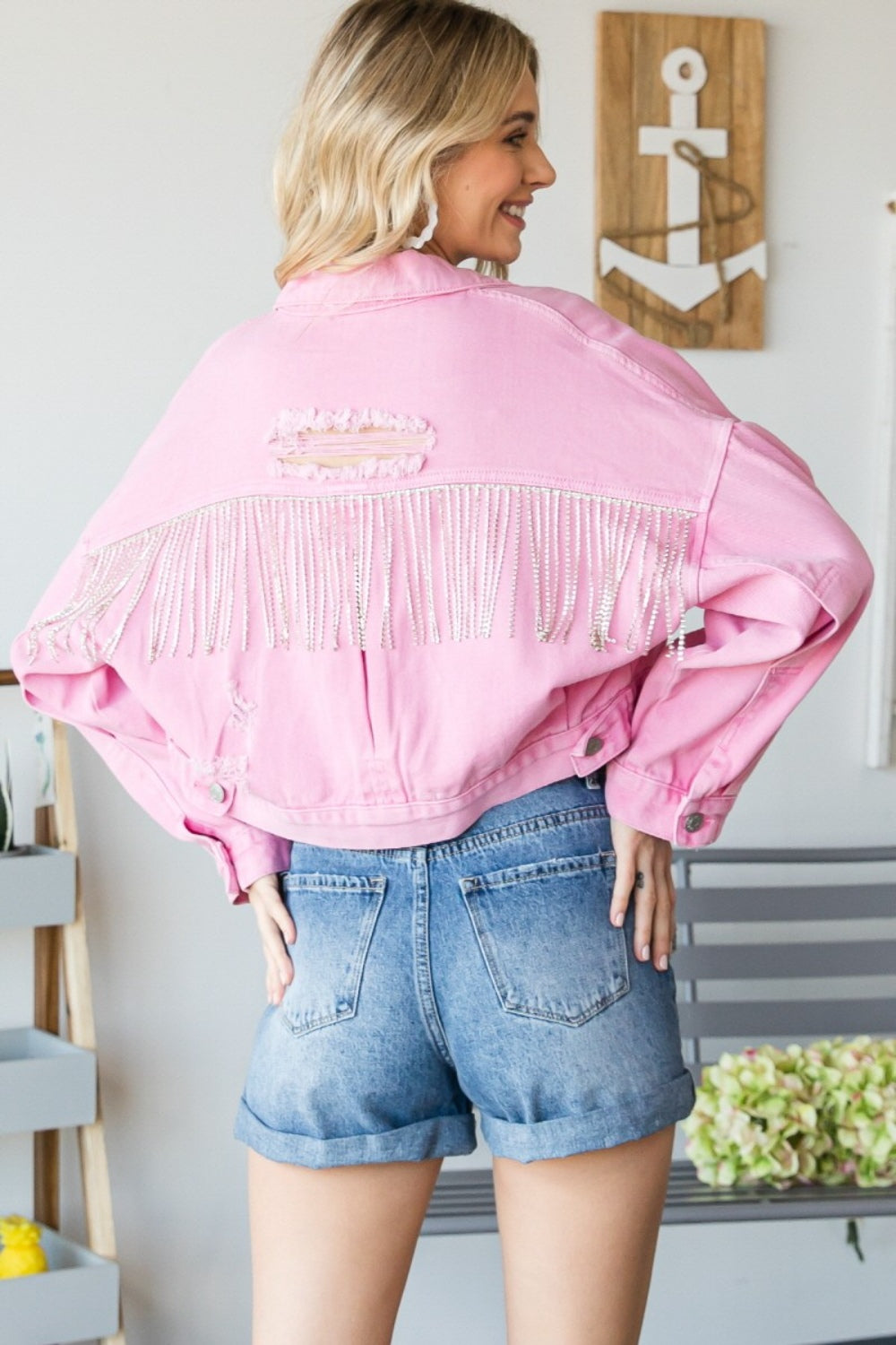 Veveret Fringe Distressed Button Up Denim Jacket  Trendsi   