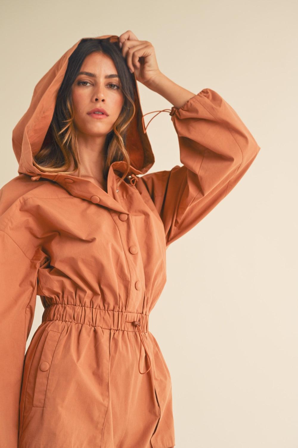 Mable Snap Down Long Sleeve Hooded Romper  Trendsi   