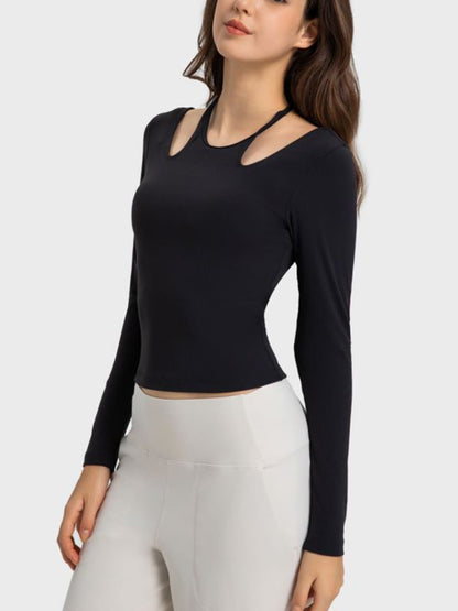 Millennia Halter Neck Long Sleeve Sporty Top  Trendsi   