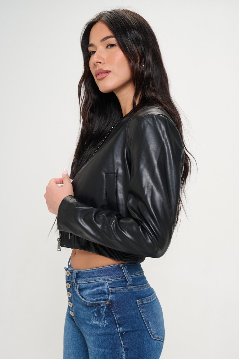 Coalition LA Zip Up Cropped Bomber Jacket  Trendsi   